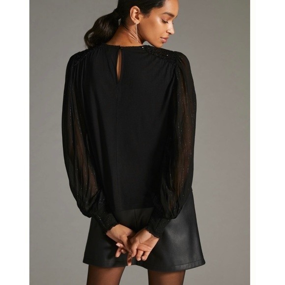Anthropologie Bl-nk Sequin Embellished Blouse Size XS Black Bohemian NWT - Picture 4 of 14